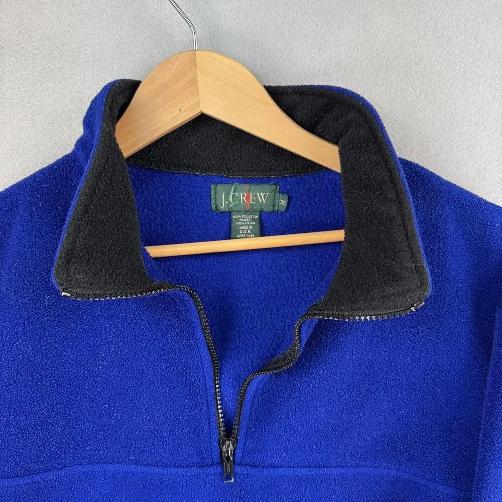 Vintage J Crew Jacket Mens Medium Blue Fleece 1/4 Zip Pullover USA Oarsman
